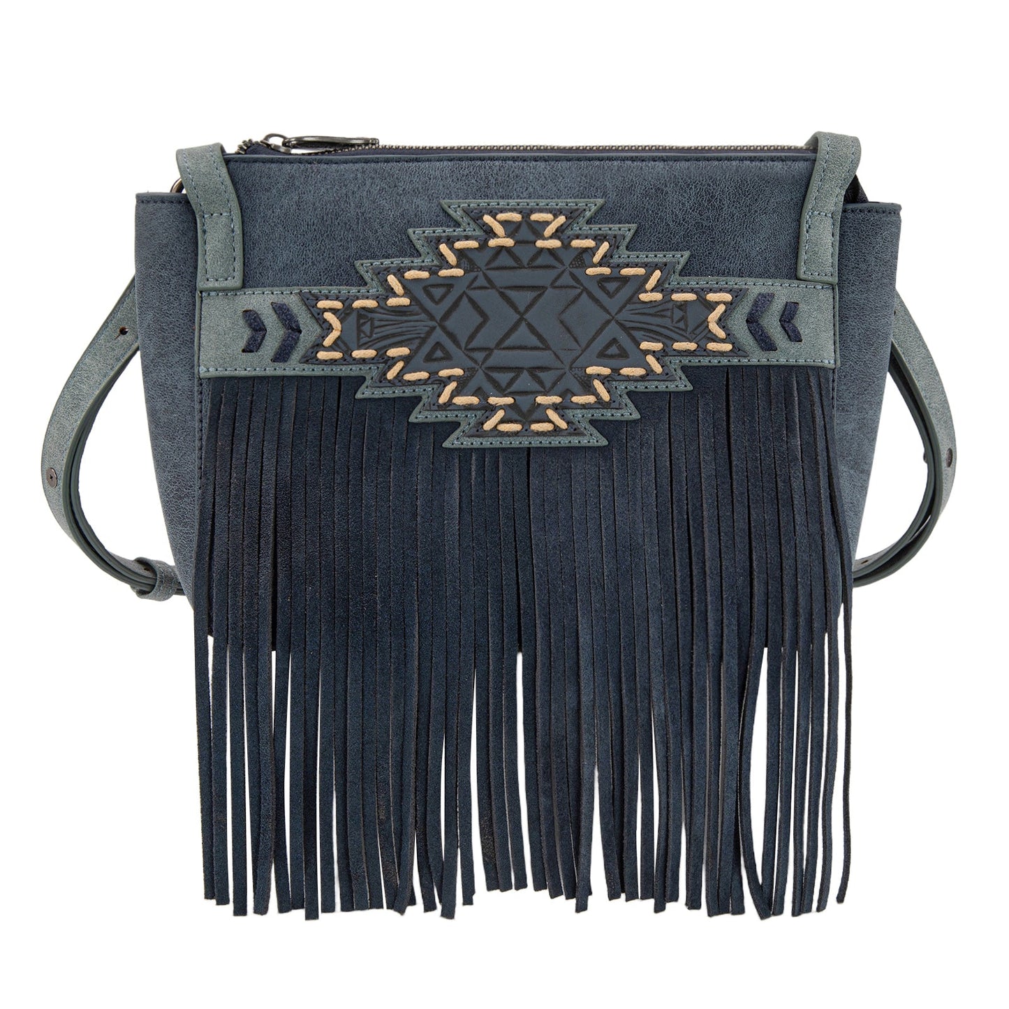 TR196-8287  Trinity Ranch Aztec Tooled Fringe Crossbody