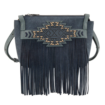 TR196-8287  Trinity Ranch Aztec Tooled Fringe Crossbody