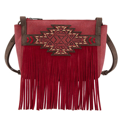 TR196-8287  Trinity Ranch Aztec Tooled Fringe Crossbody
