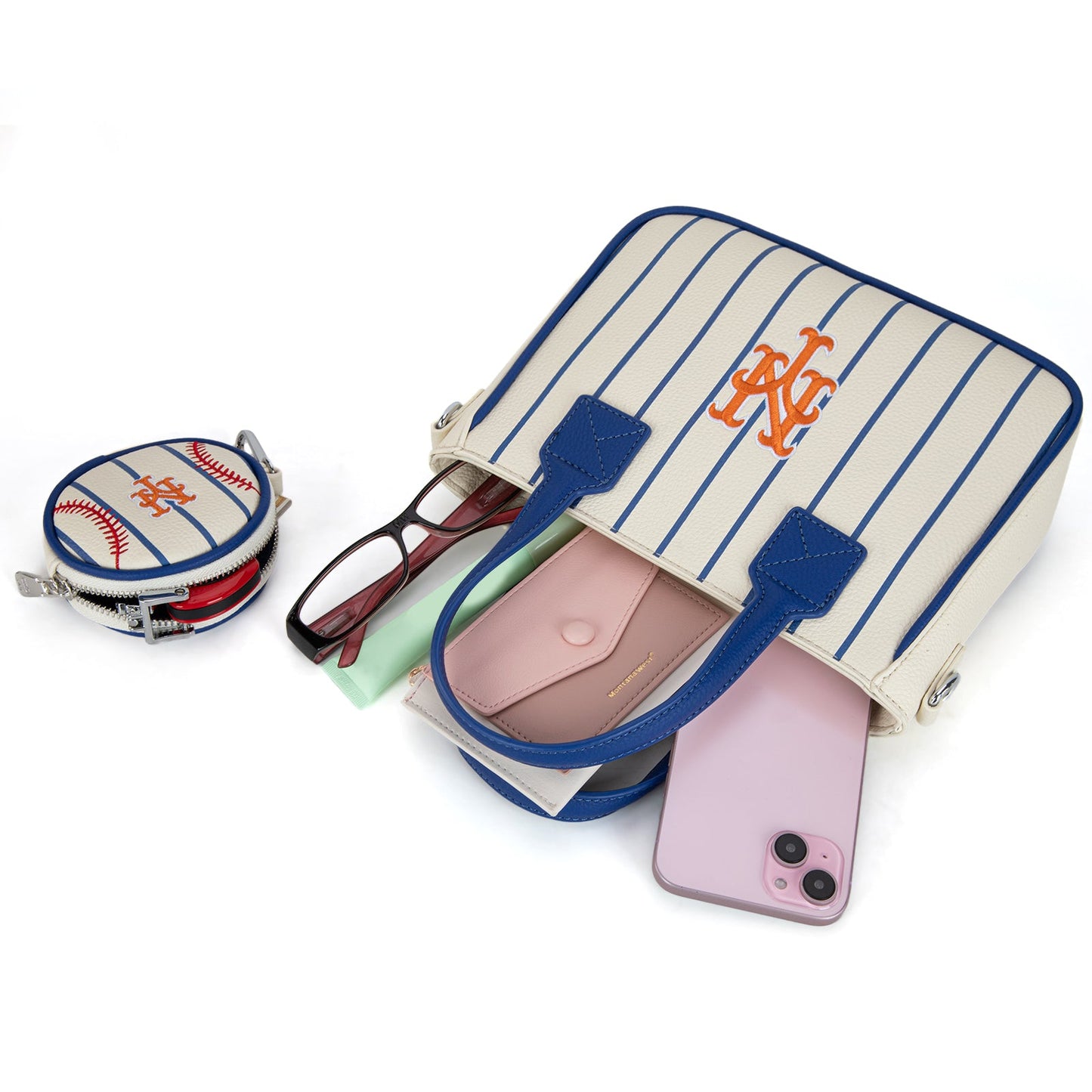 MLB-MT103 MLB New York Mets Team Tote/Crossbody with Baseball Coin Pouch