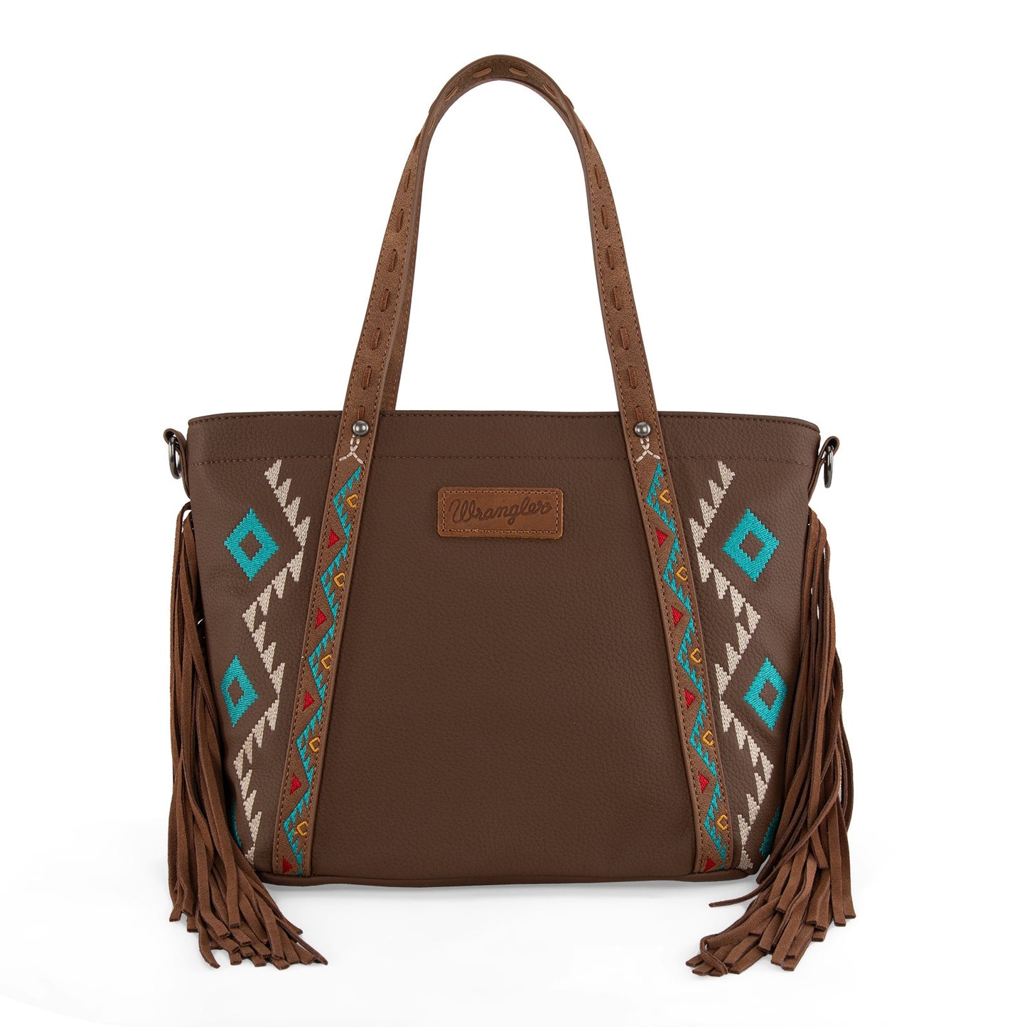 WG233-2009  Wrangler Aztec Embroidered Tote/Crossbody Bag- Brown
