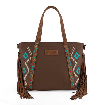 WG233-2009  Wrangler Aztec Embroidered Tote/Crossbody Bag- Brown