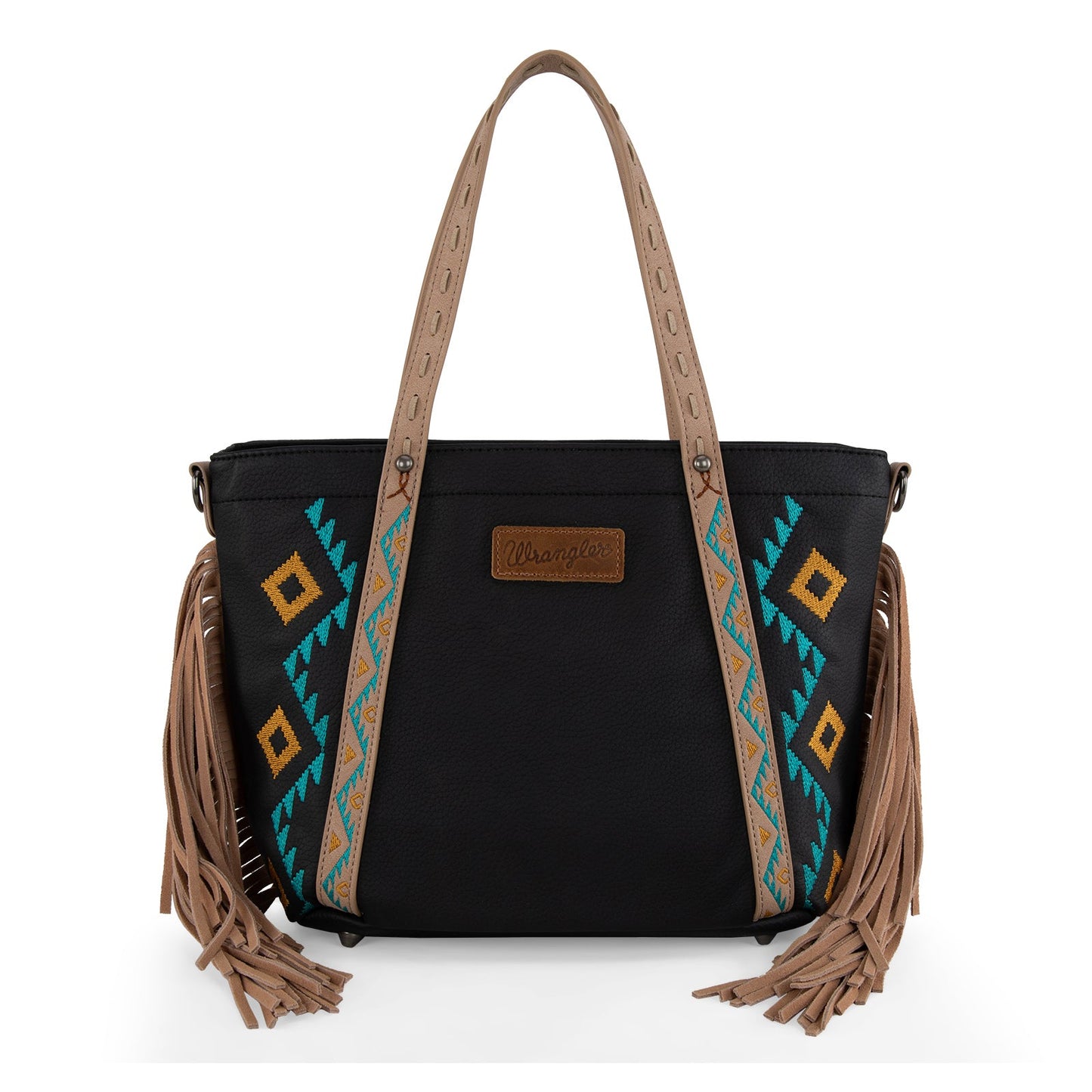 WG233-2009  Wrangler Aztec Embroidered Tote/Crossbody Bag- Black