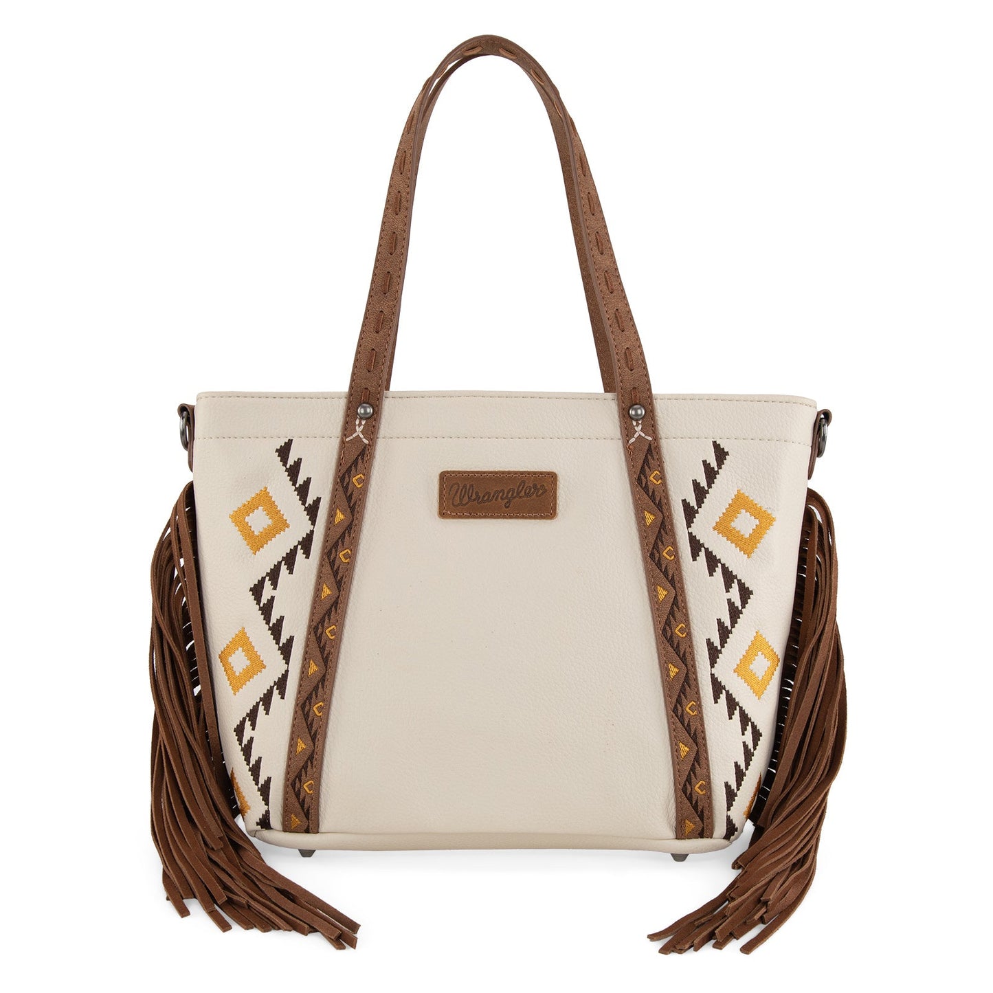 WG233-2009  Wrangler Aztec Embroidered Tote/Crossbody Bag- Beige