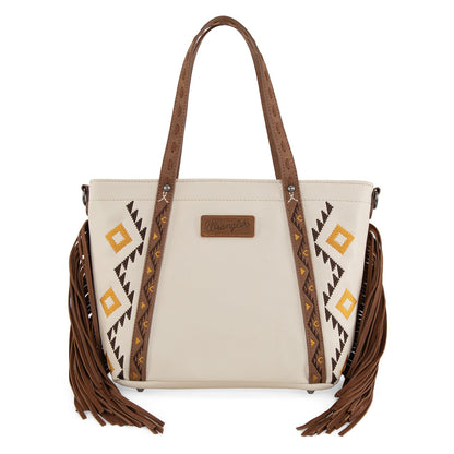 WG233-2009  Wrangler Aztec Embroidered Tote/Crossbody Bag- Beige
