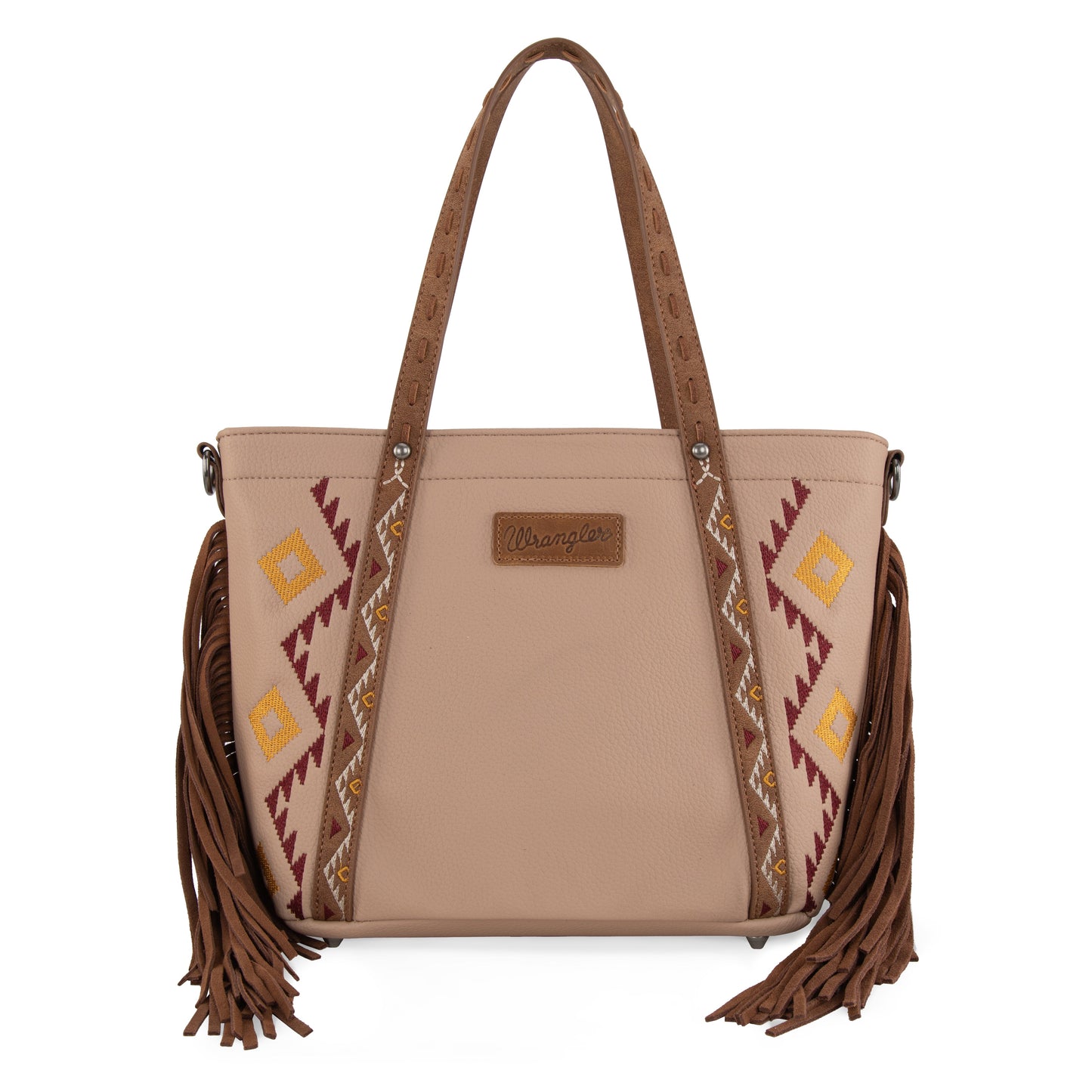 WG233-2009  Wrangler Aztec Embroidered Tote/Crossbody Bag- Tan