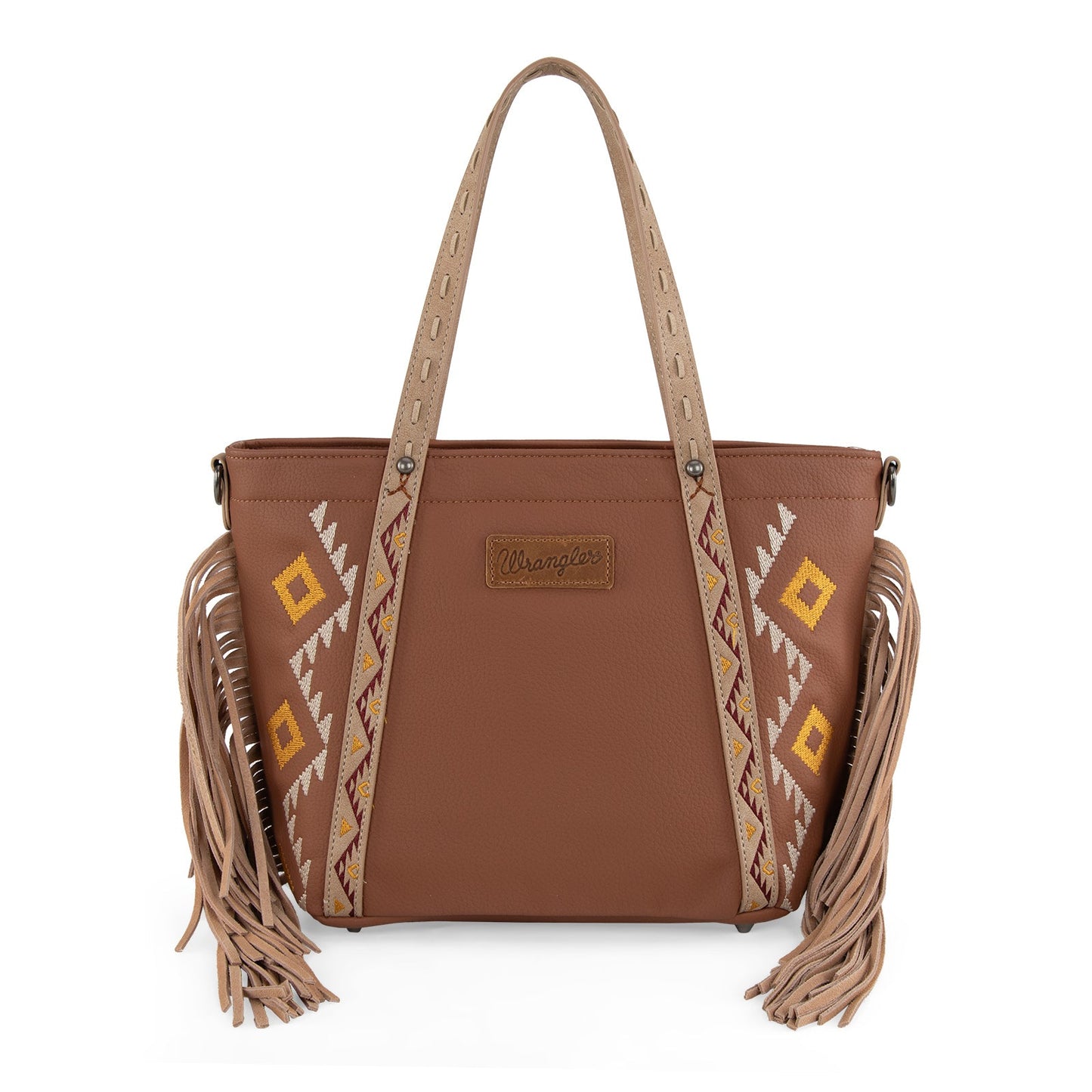 WG233-2009  Wrangler Aztec Embroidered Tote/Crossbody Bag- Light Brown