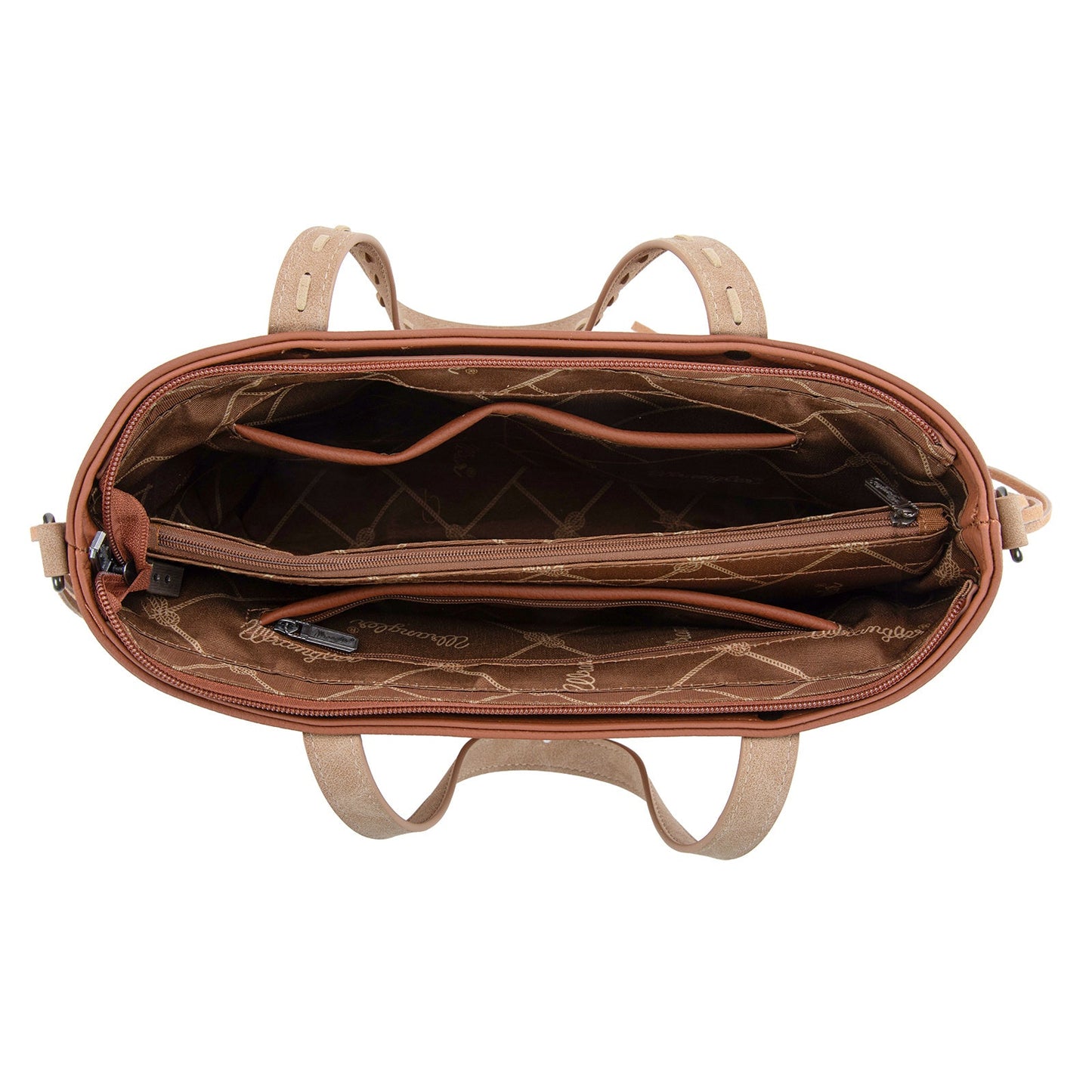 WG233-2009  Wrangler Aztec Embroidered Tote/Crossbody Bag- Light Brown