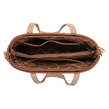 WG233-2009  Wrangler Aztec Embroidered Tote/Crossbody Bag- Light Brown