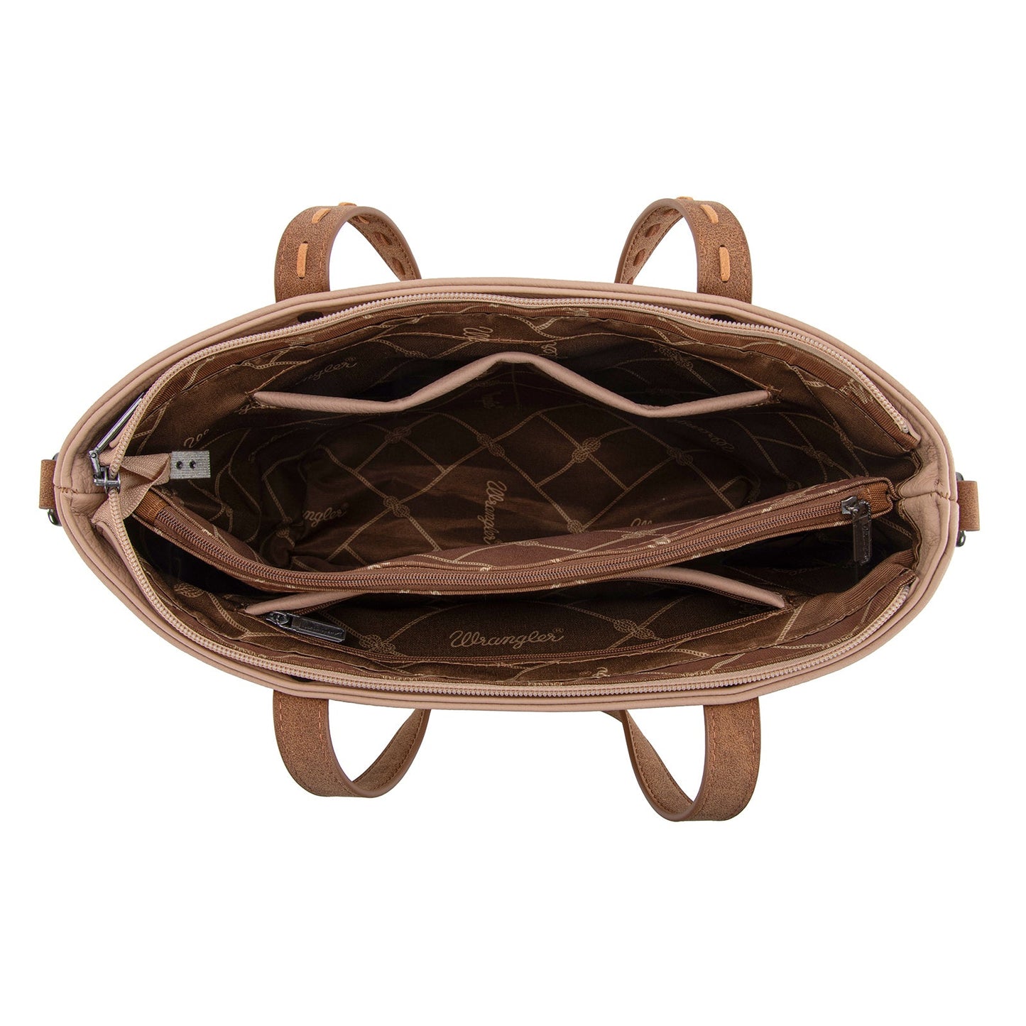 WG233-2009  Wrangler Aztec Embroidered Tote/Crossbody Bag- Tan