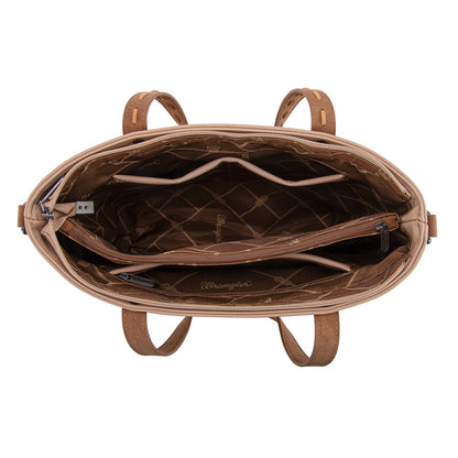 WG233-2009  Wrangler Aztec Embroidered Tote/Crossbody Bag- Tan