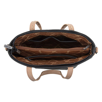 WG233-2009  Wrangler Aztec Embroidered Tote/Crossbody Bag- Black