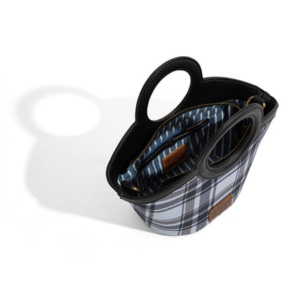 LEE54-003  LEE Plaid Canvas Top Handle Small Tote/Crossbody