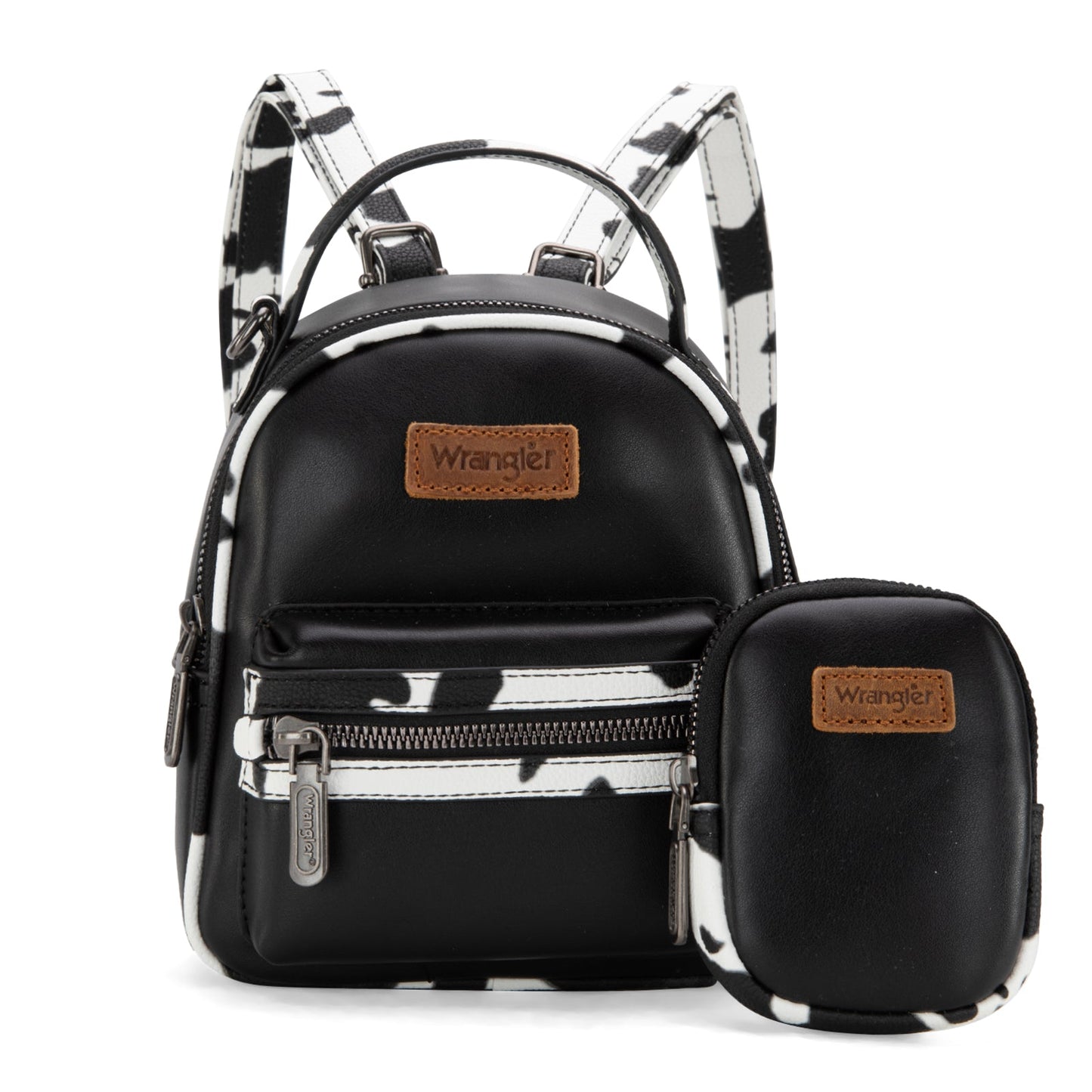 WG102-8600  Wrangler Cow Print Trimmed Mini Backpack With Coin Pouch - Black