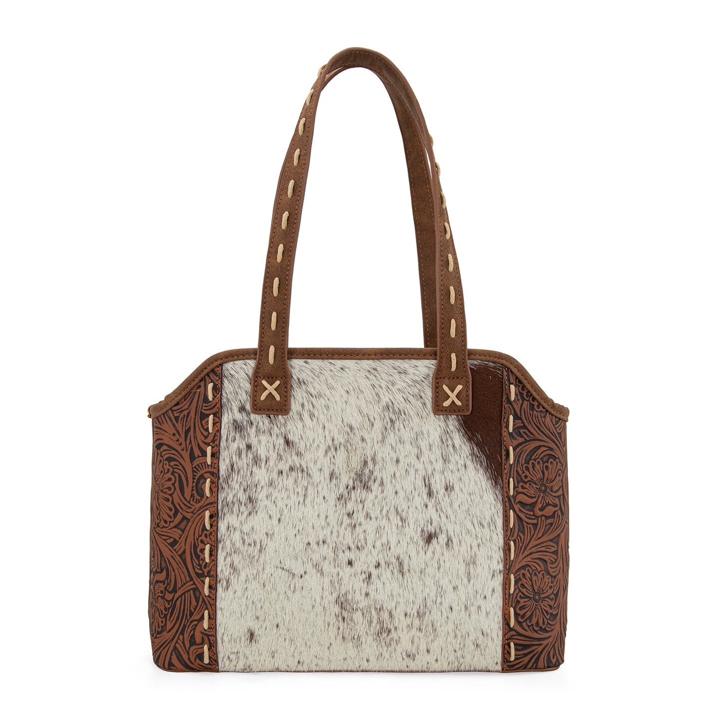 TR199G-8260  Trinity Ranch Genuine Hair-On Cowhide Tooled Concealed Carry Tote