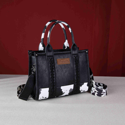 WG102-8120S  Wrangler Cow Print Concealed Carry Tote/Crossbody - Black