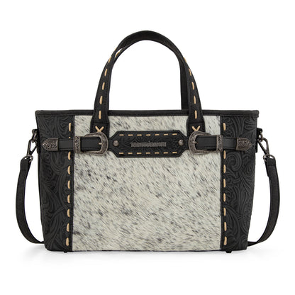 TR199-8122  Trinity Ranch Genuine Hair-On Cowhide Tooled Tote/Crossbody