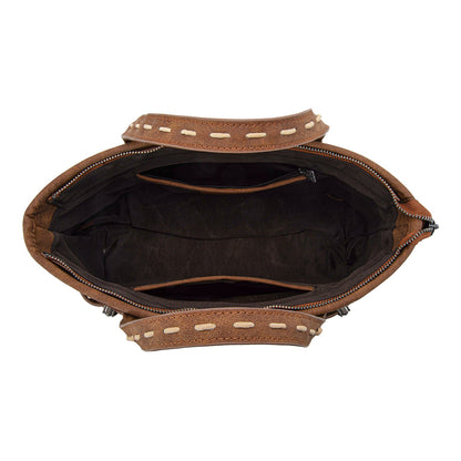 TR199-8122  Trinity Ranch Genuine Hair-On Cowhide Tooled Tote/Crossbody