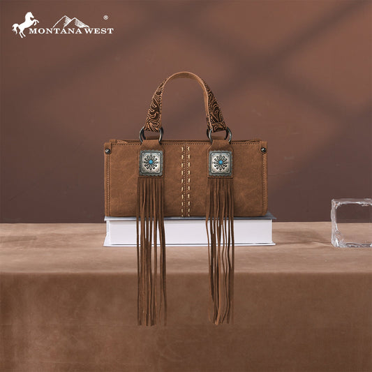 MW1351-888 Montana West Western Fringe Concho Collection Mini Crossbody Bag  -Brown