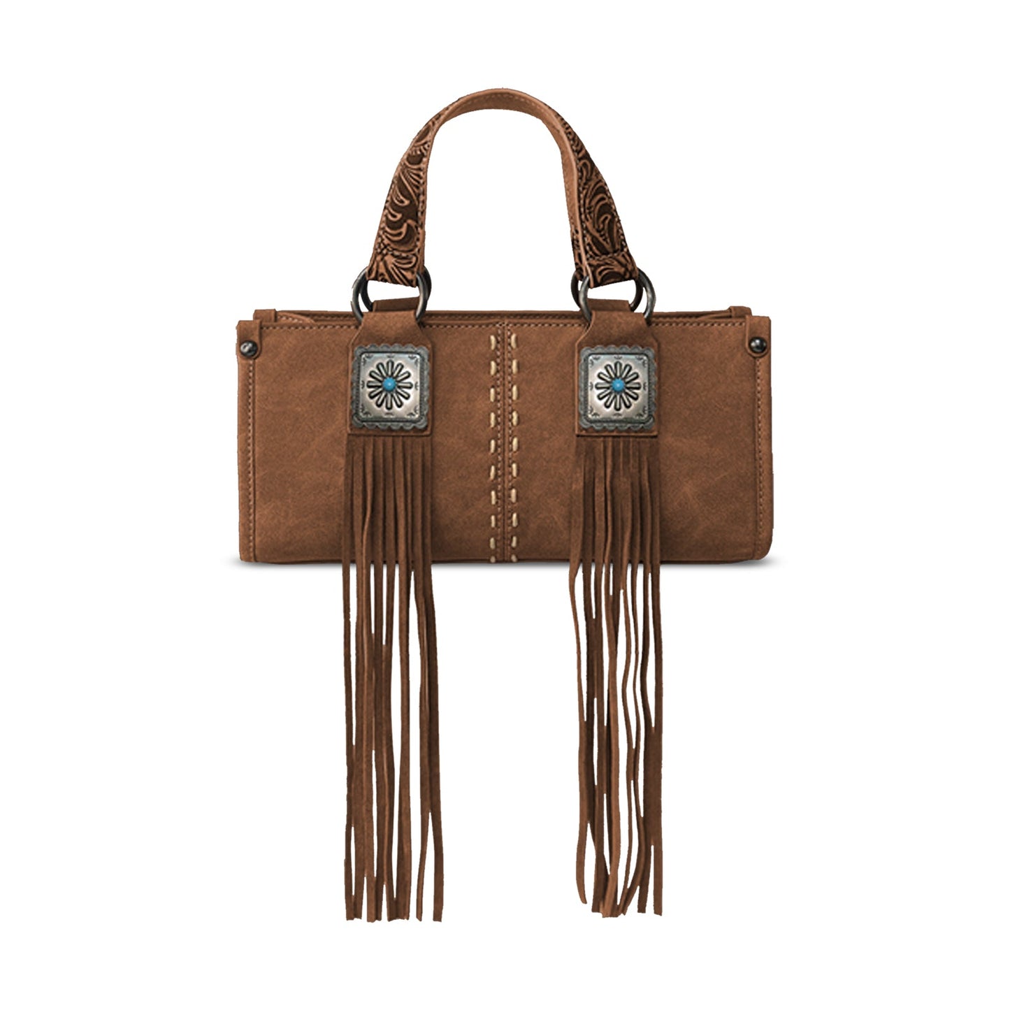 MW1351-888 Montana West Western Fringe Concho Collection Mini Crossbody Bag  -Brown
