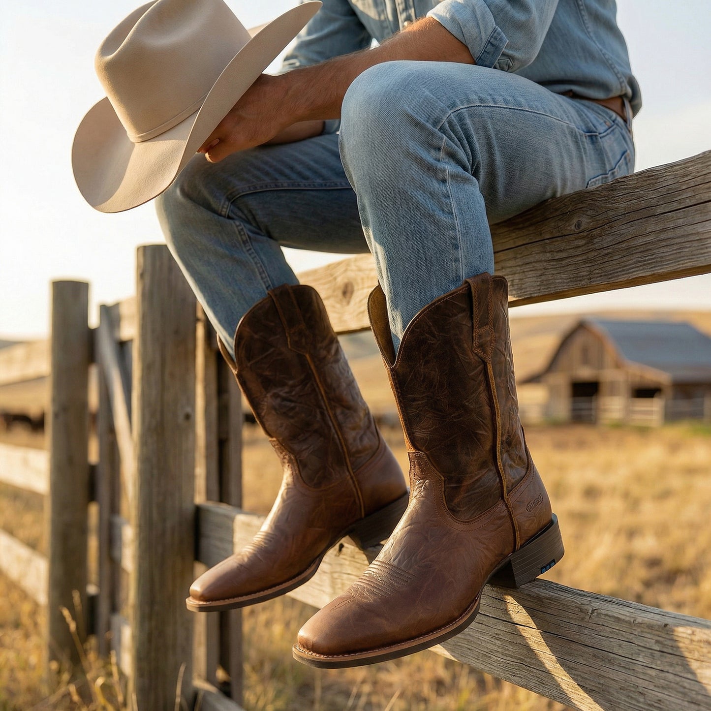 Palitutu RANGER Men's Western Cowboy Boots - Full Grain Leather, Square Toe PLT103619