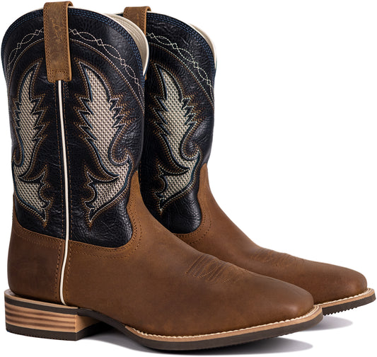 Palitutu MONROE Men's Western Cowboy Boots - Full Grain Leather, Square Toe PLT103618
