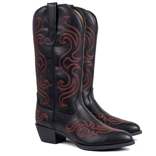 Palitutu ZOEY Women's Western Cowgirl Boots - High-Grade Synthetic Leather, Round Toe PLT703606A