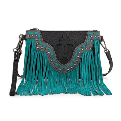 TR194-181  Trinity Ranch  Floral Tooled Collection Clutch/Crossbody - Black