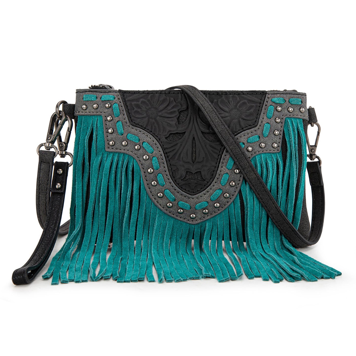 TR194-181  Trinity Ranch  Floral Tooled Collection Clutch/Crossbody - Black