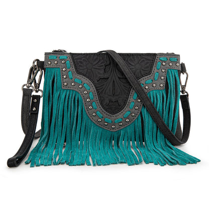 TR194-181  Trinity Ranch  Floral Tooled Collection Clutch/Crossbody - Black