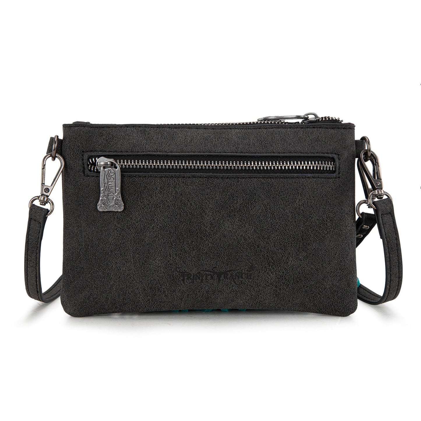 TR194-181  Trinity Ranch  Floral Tooled Collection Clutch/Crossbody - Black