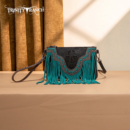 TR194-181  Trinity Ranch  Floral Tooled Collection Clutch/Crossbody - Black