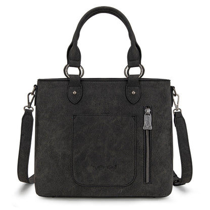 TR194-8250  Trinity Ranch Floral Tooled Fringe Tote/Crossbody - Black
