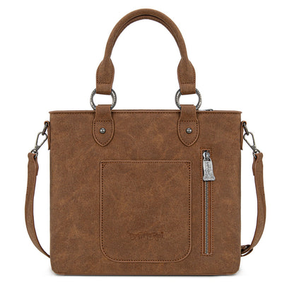 TR194-8250  Trinity Ranch Floral Tooled Fringe Tote/Crossbody - Brown