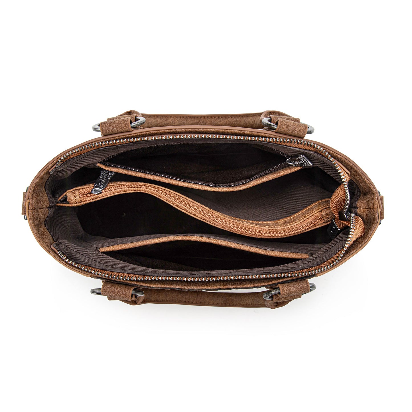 TR194-8250  Trinity Ranch Floral Tooled Fringe Tote/Crossbody - Brown