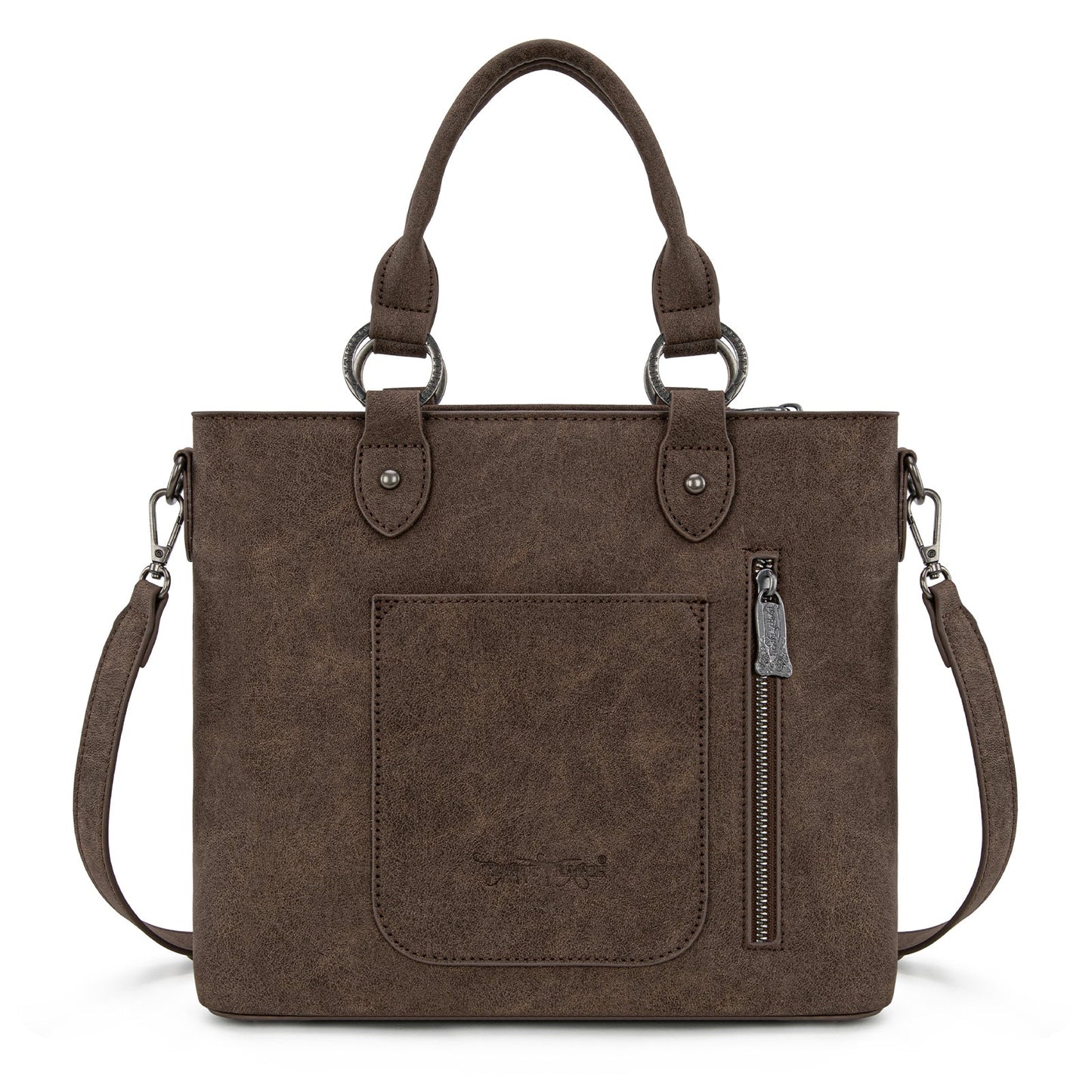 TR194-8250  Trinity Ranch Floral Tooled Fringe Tote/Crossbody - Coffee