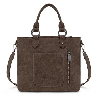 TR194-8250  Trinity Ranch Floral Tooled Fringe Tote/Crossbody - Coffee