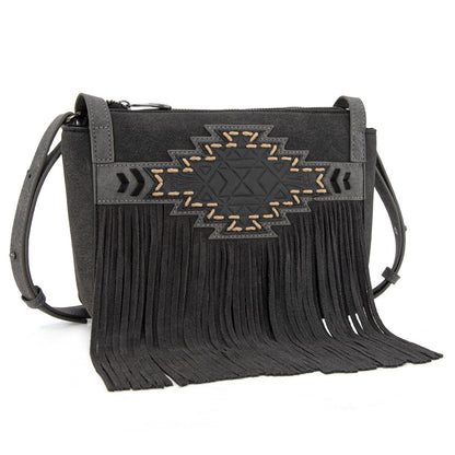 TR196-8287  Trinity Ranch Aztec Tooled Fringe Crossbody
