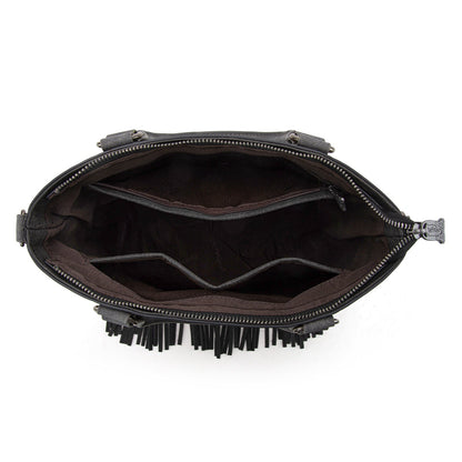 TR196G-8260  Trinity Ranch  Aztec Tooled Fringe Concealed Carry Tote/Crossbody