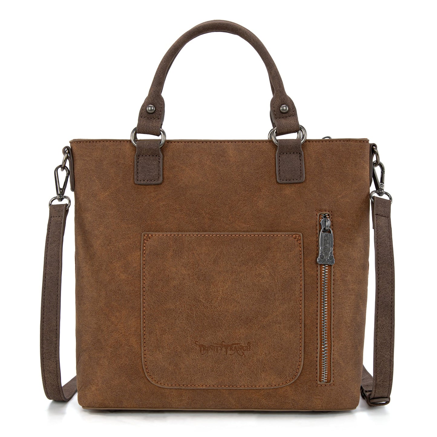 TR196G-8260  Trinity Ranch  Aztec Tooled Fringe Concealed Carry Tote/Crossbody