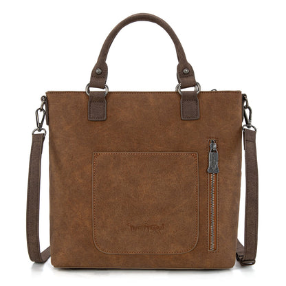 TR196G-8260  Trinity Ranch  Aztec Tooled Fringe Concealed Carry Tote/Crossbody