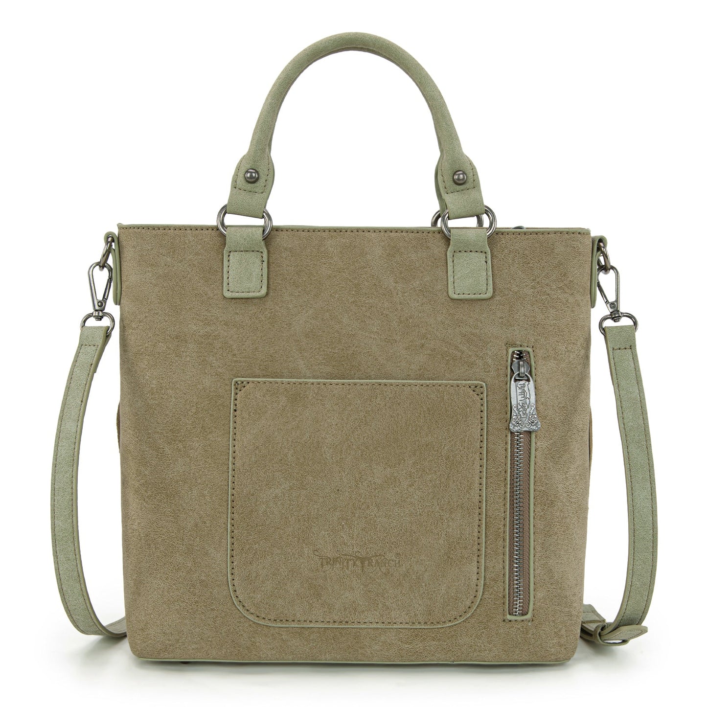 TR196G-8260  Trinity Ranch  Aztec Tooled Fringe Concealed Carry Tote/Crossbody