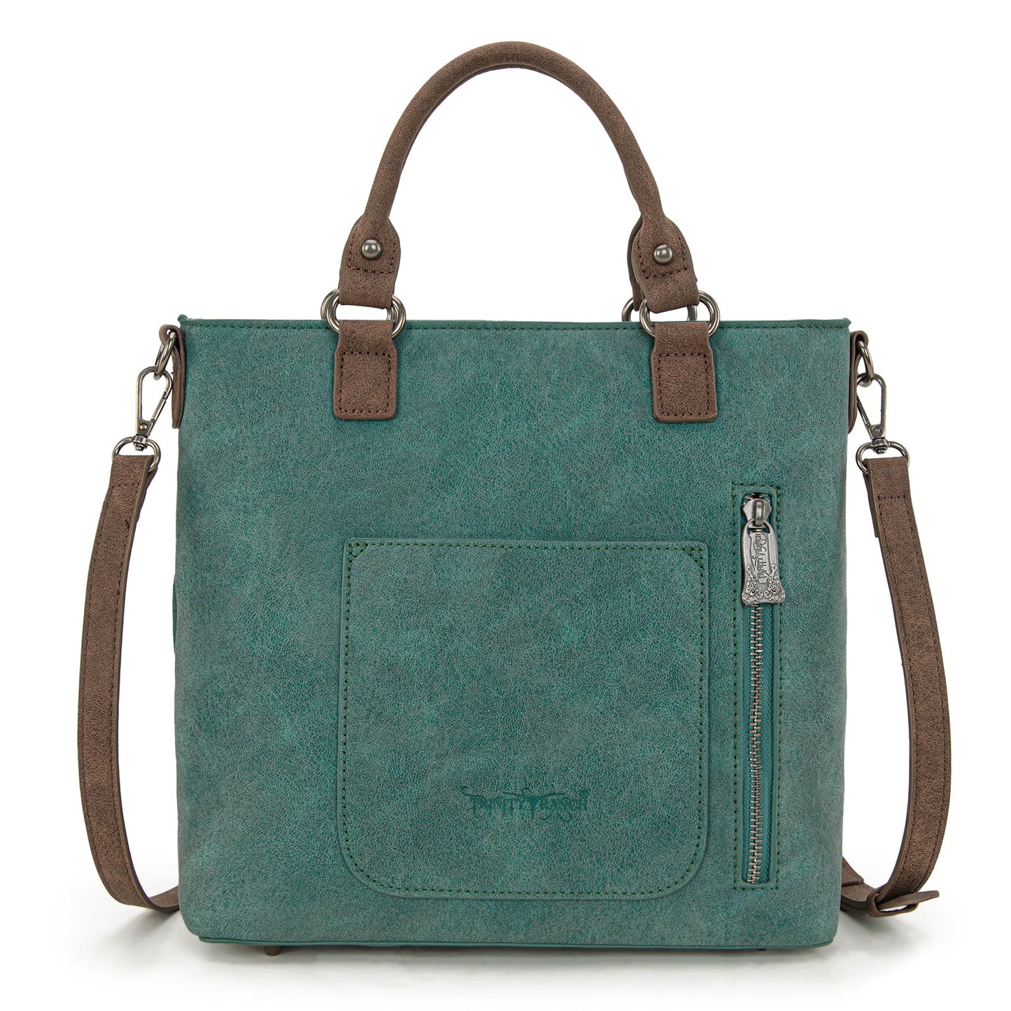 TR196G-8260  Trinity Ranch  Aztec Tooled Fringe Concealed Carry Tote/Crossbody