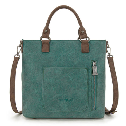 TR196G-8260  Trinity Ranch  Aztec Tooled Fringe Concealed Carry Tote/Crossbody