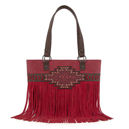 TR196G-8317  Trinity Ranch  Aztec Tooled Fringe Concealed Carry Tote