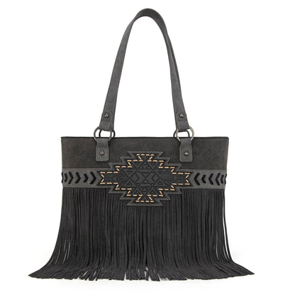 TR196G-8317  Trinity Ranch  Aztec Tooled Fringe Concealed Carry Tote