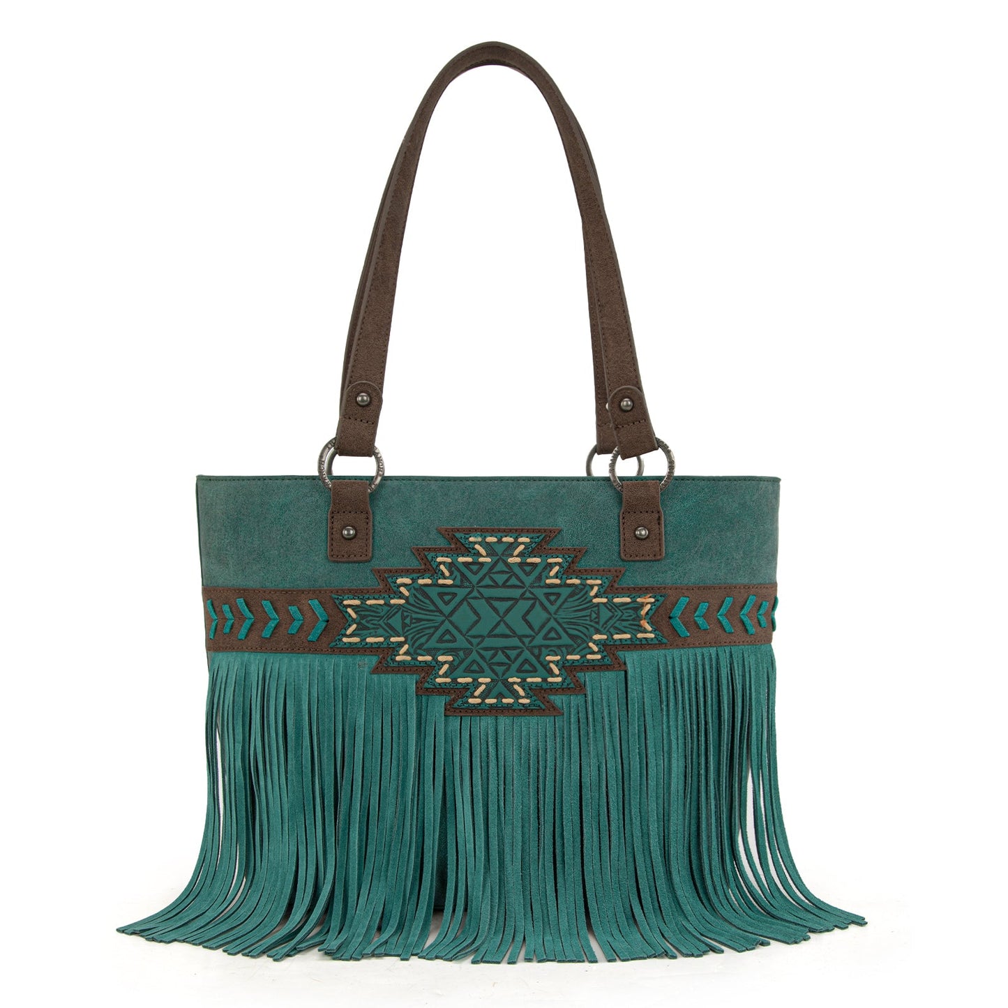 TR196G-8317  Trinity Ranch  Aztec Tooled Fringe Concealed Carry Tote
