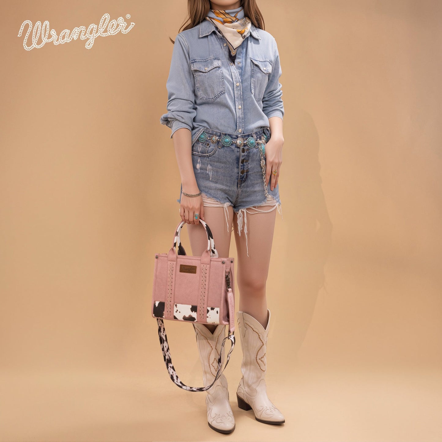 WG102-8120S  Wrangler Cow Print Concealed Carry Tote/Crossbody - Hot Pink