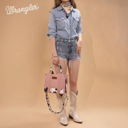 WG102-8120S  Wrangler Cow Print Concealed Carry Tote/Crossbody - Hot Pink
