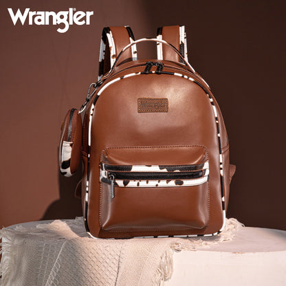 WG102-8603  Wrangler  Cow Print Backpack With Coin Pouch - Brown